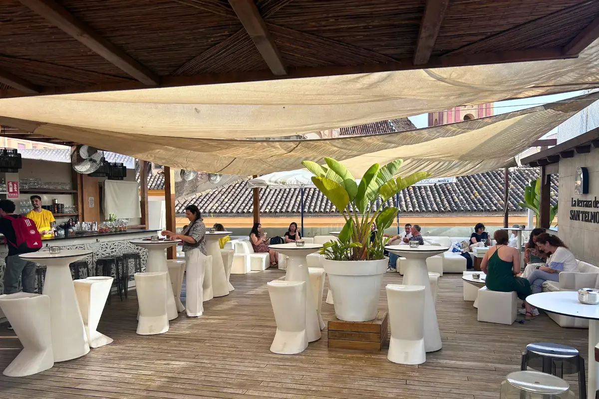 Open rooftop terrace at La Terraza de San Telmo bar in Málaga Old Town