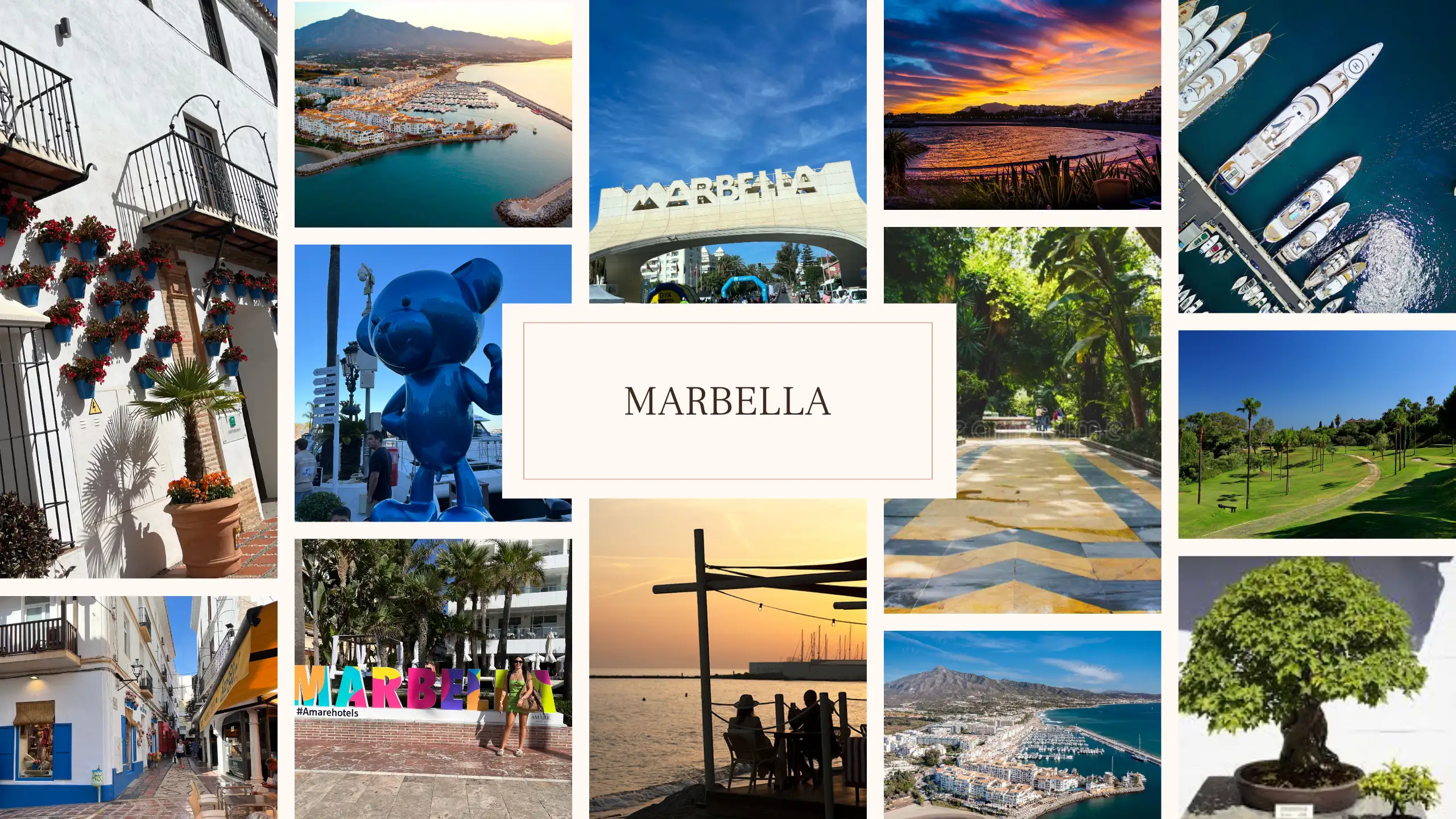 Marbella old town whitewashed streets and Puerto Banús marina collage