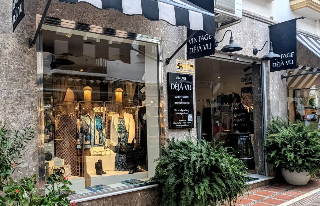 Window display of a luxury designer boutique near Puerto Banús in Marbella