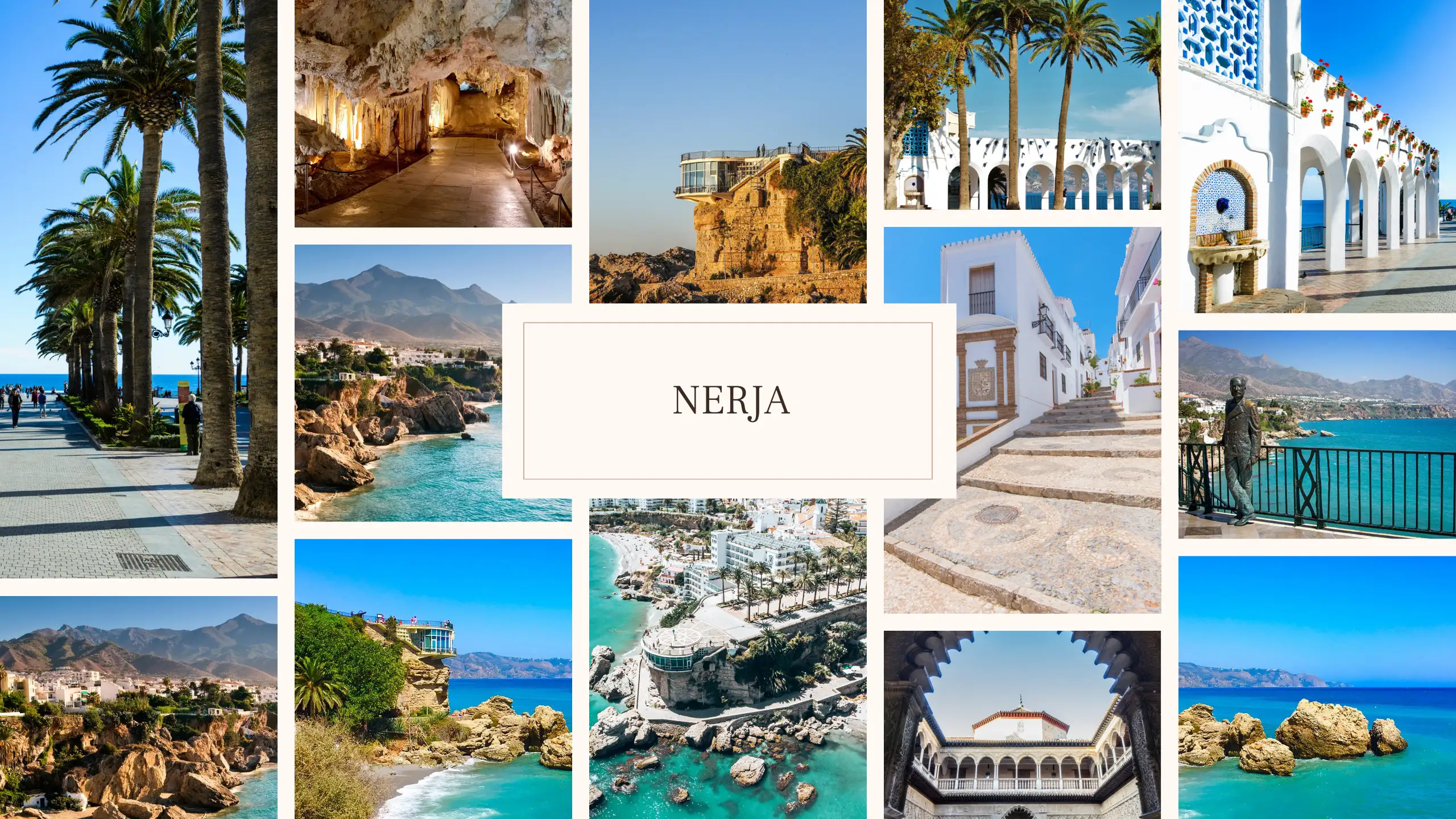 Nerja's Balcón de Europa viewpoint and palm-lined streets above the Mediterranean