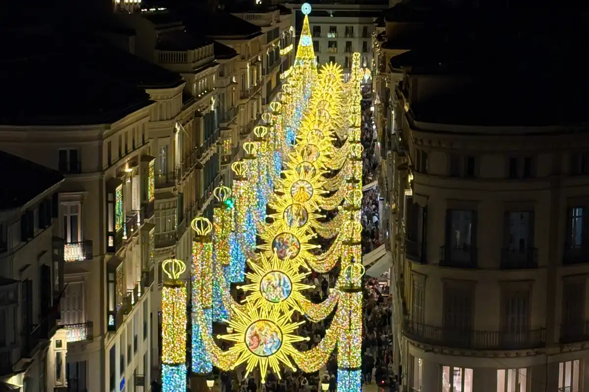 Christmas lights on Calle Larios in Malaga at night