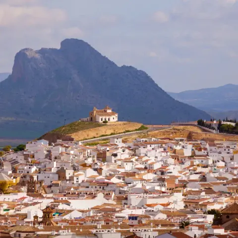 White town of Antequera below the Peña de los Enamorados
