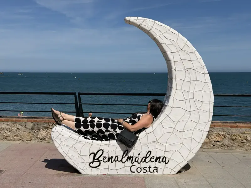 Moon sculpture selfie spot on the Benalmádena Costa seafront