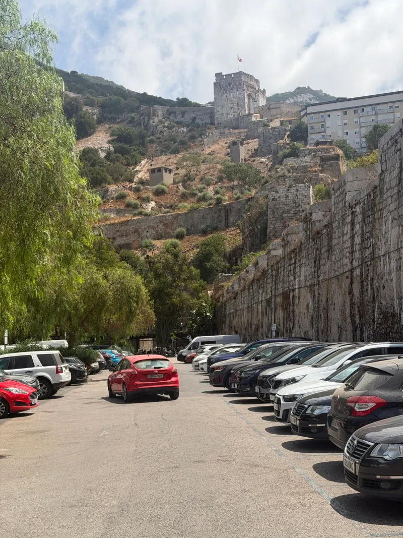 Car park below the Moorish Castle walls in Gibraltar