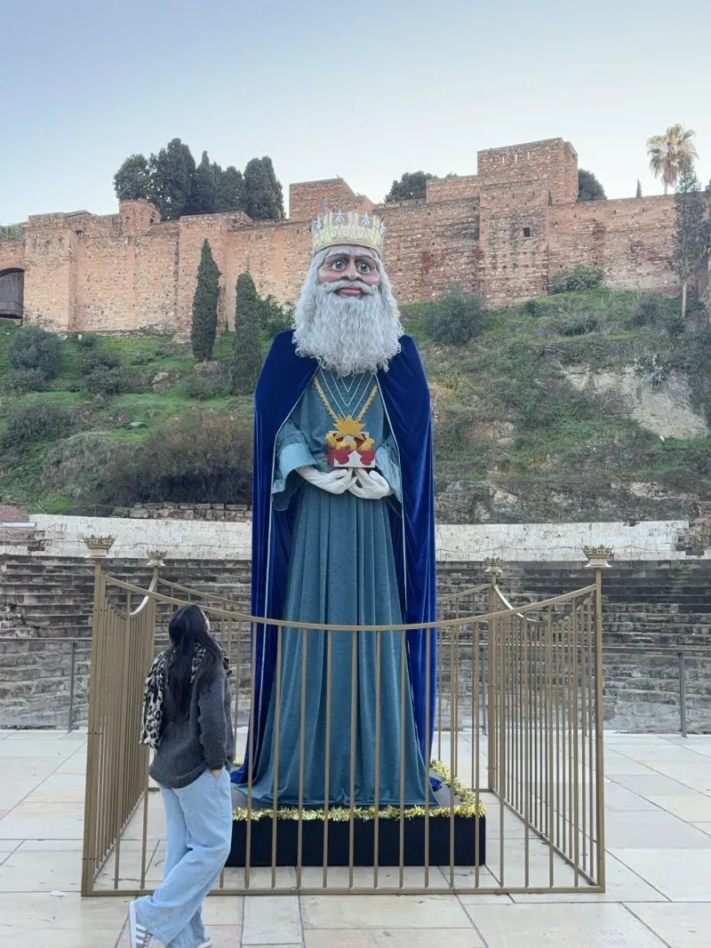 Giant Three Kings statue on display below the Alcazaba fortress walls in Málaga