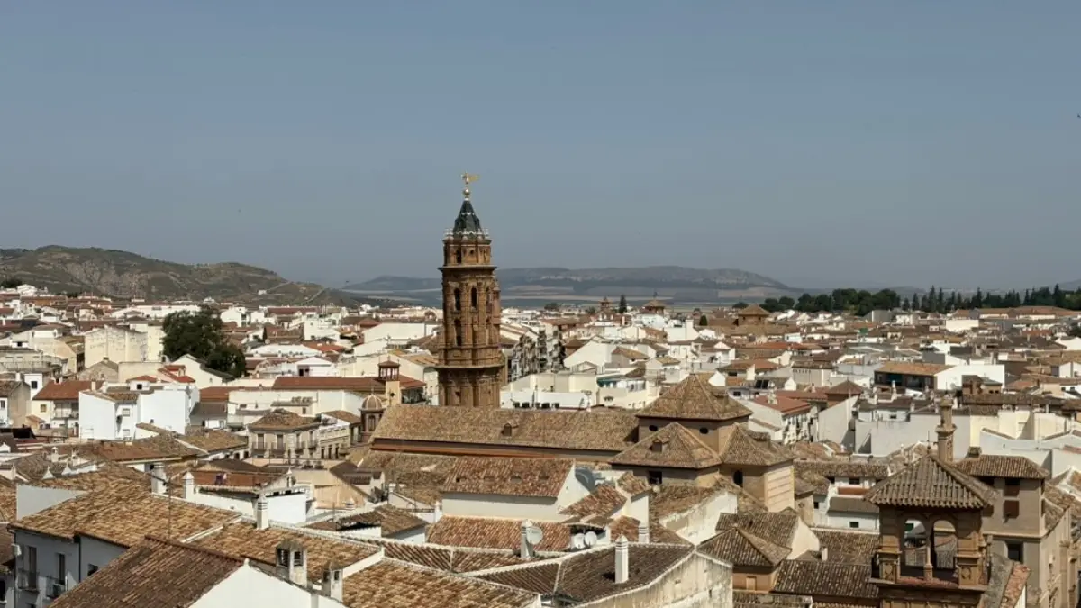 Antequera old town rooftops and church towers.