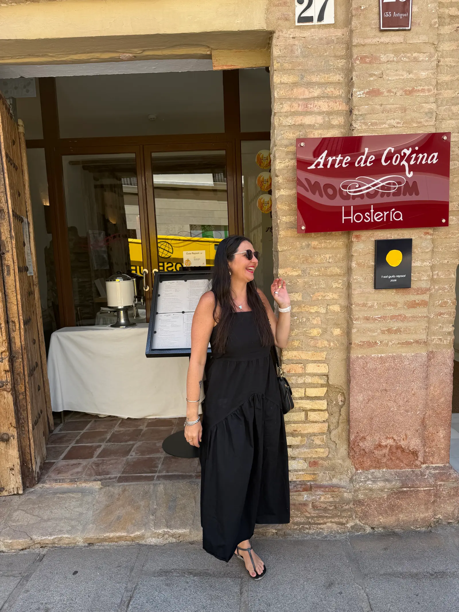 Heidi outside Arte de Cozina, a Guía Repsol Sol restaurant in Antequera