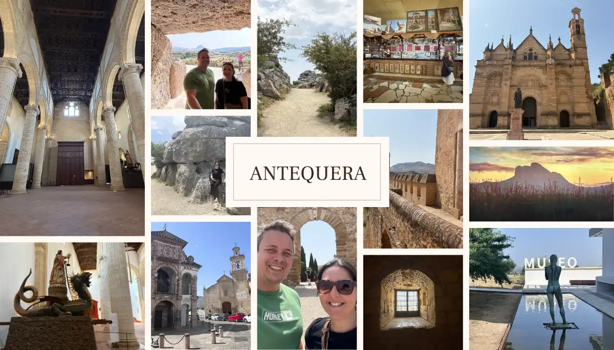 Antequera dolmens and historic hilltop town from a distance