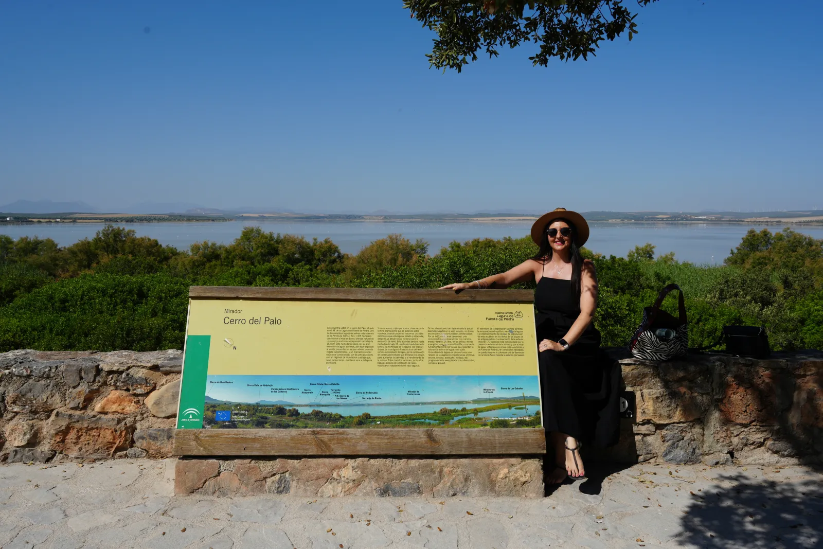 Heidi at the Cerro del Palo viewpoint overlooking Laguna de Fuente de Piedra