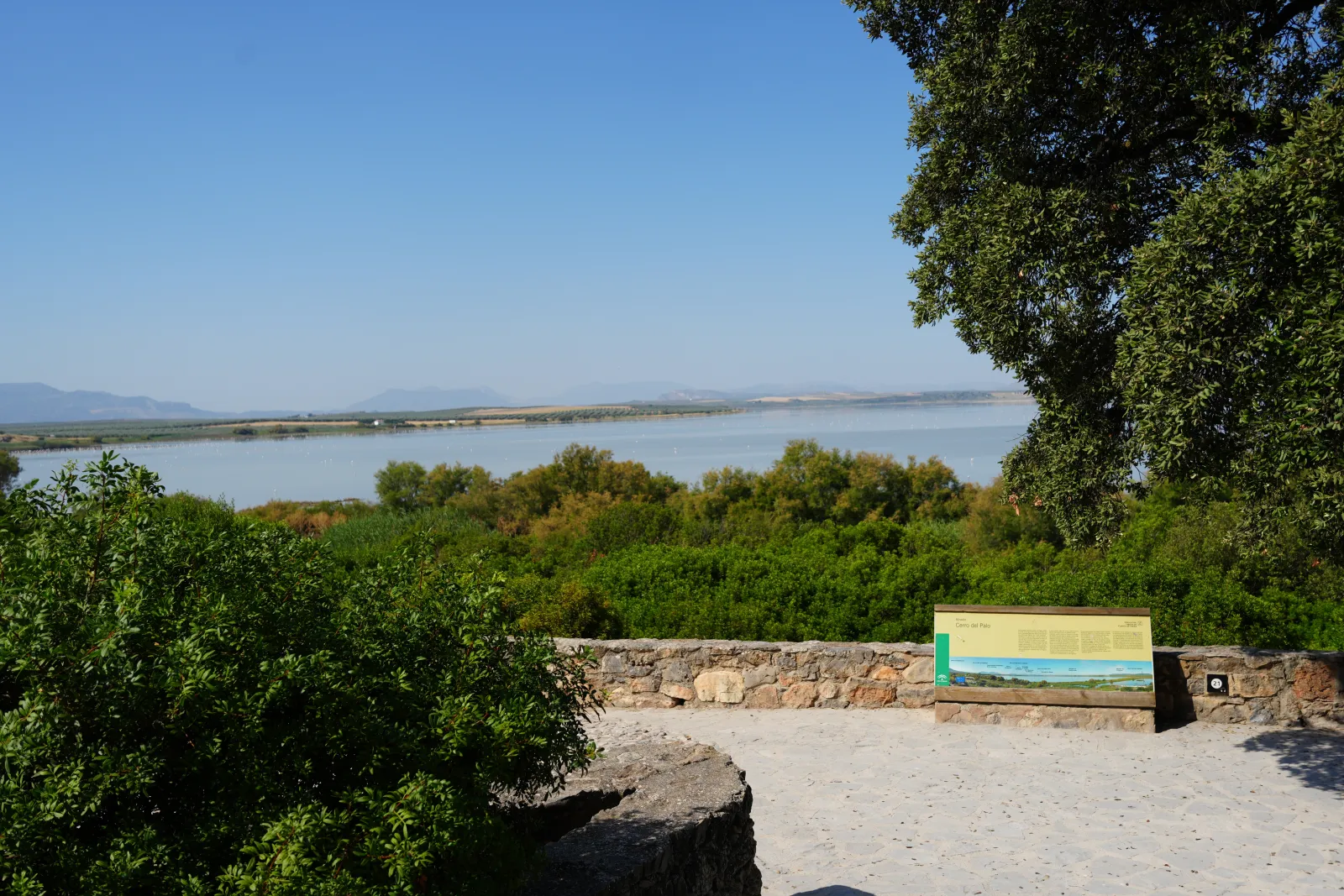 View across the vast open water of Laguna de Fuente de Piedra from a lagoon viewpoint