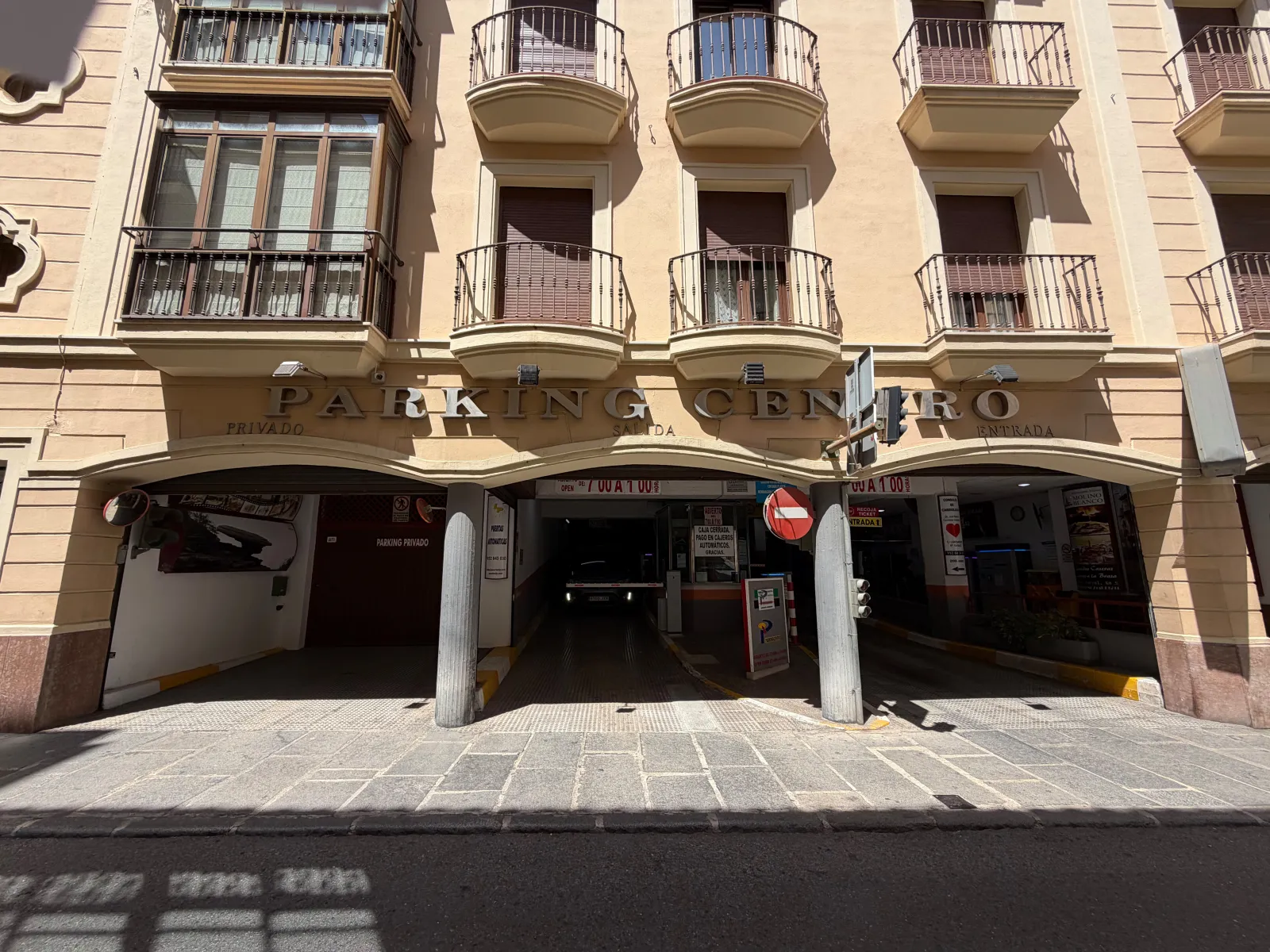 The arched entrance to the underground Parking Centro car park in Antequera