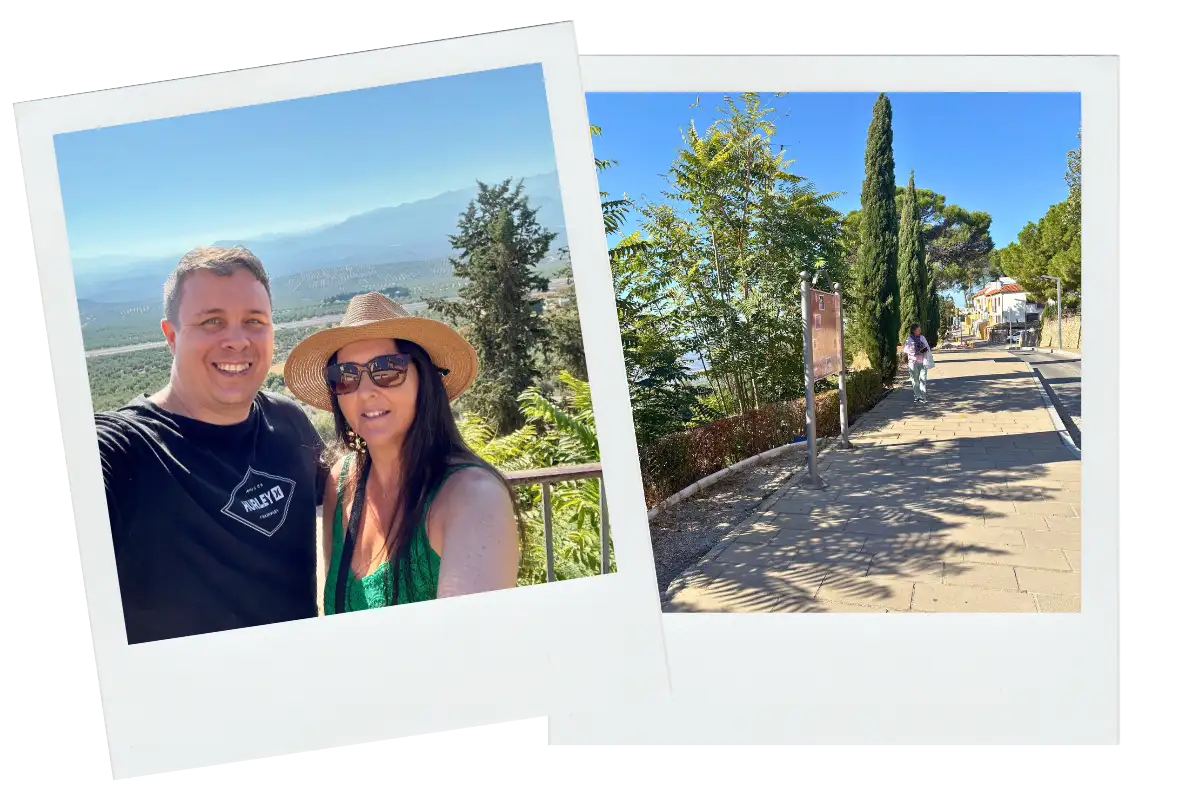 Heidi and Jethro at the Paseo de las Murallas viewpoint in Baeza
