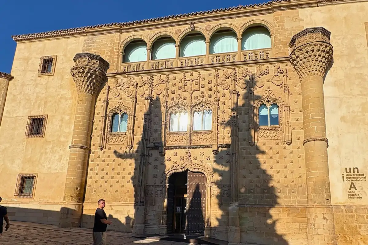 Intricate Isabelline Gothic stonework on the façade of the Palacio de Jabalquinto in Baeza