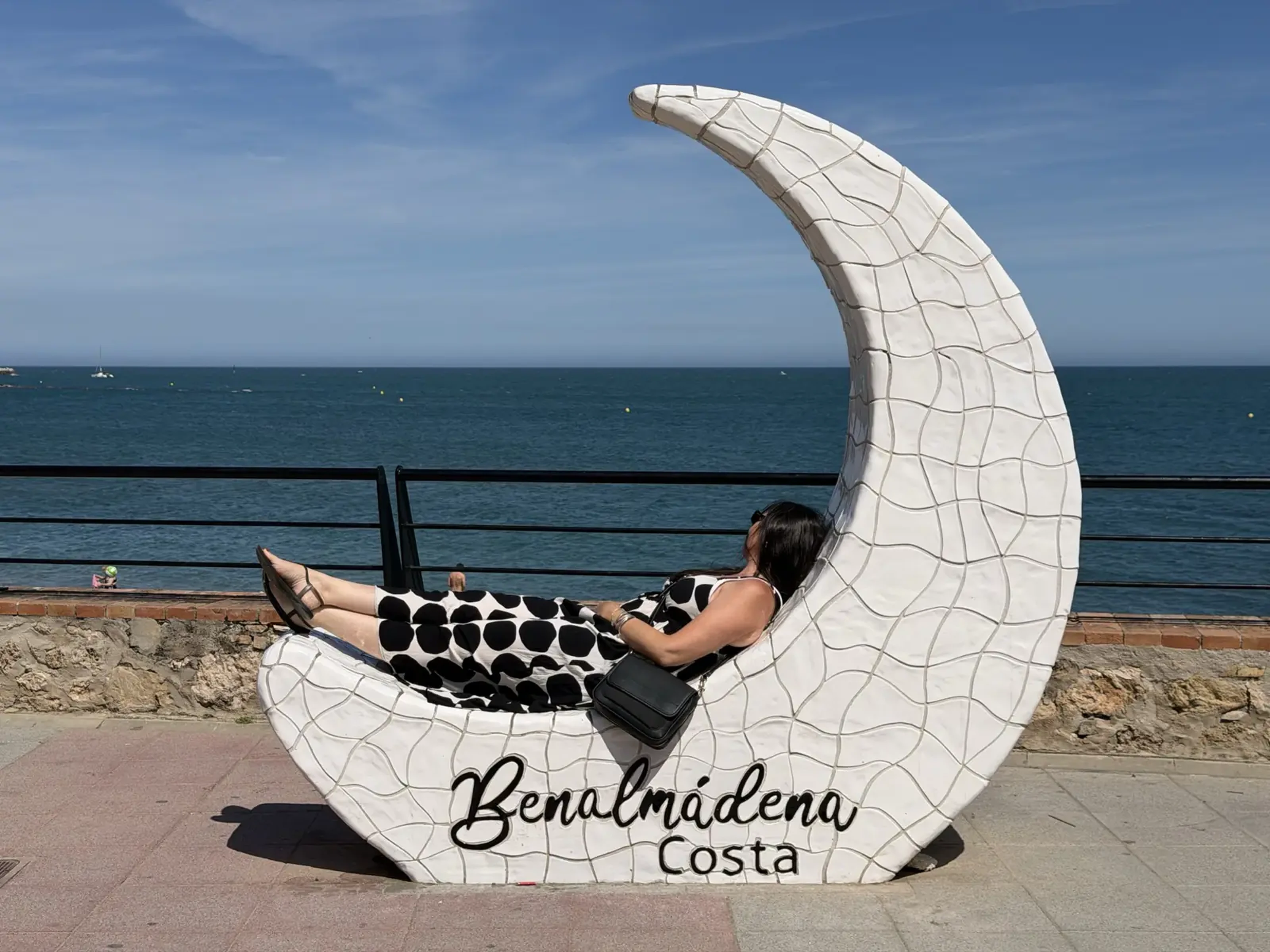 Moon sculpture selfie spot on the Benalmádena Costa seafront