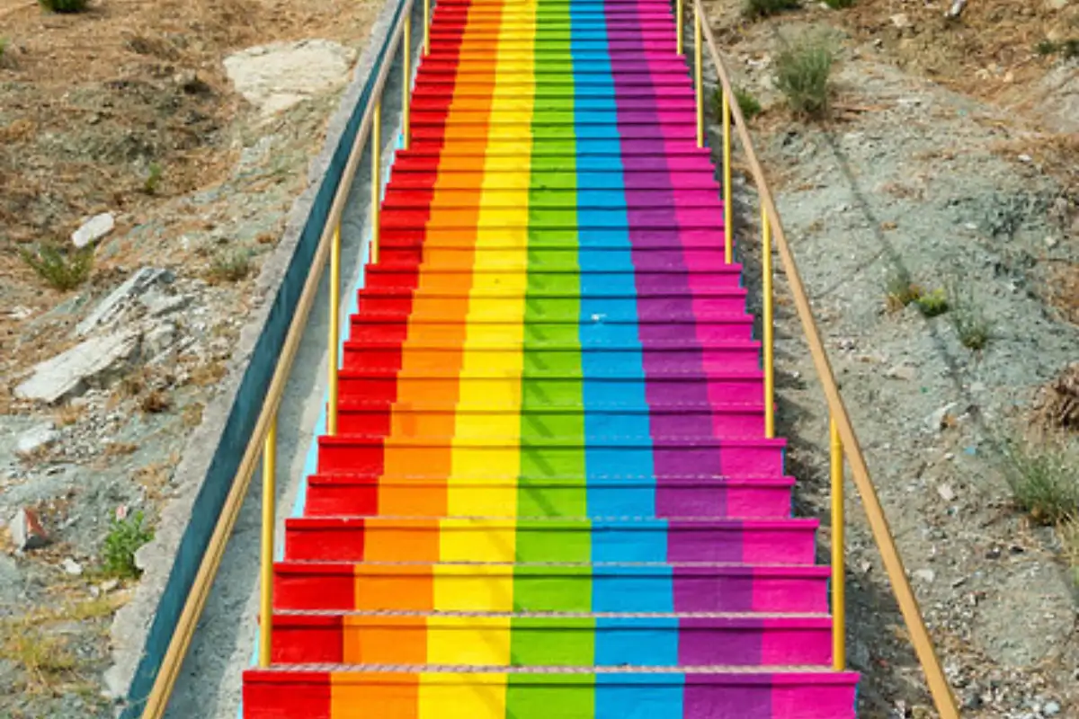 steep steps with vertical strips in the rainbow colors in Estepona.