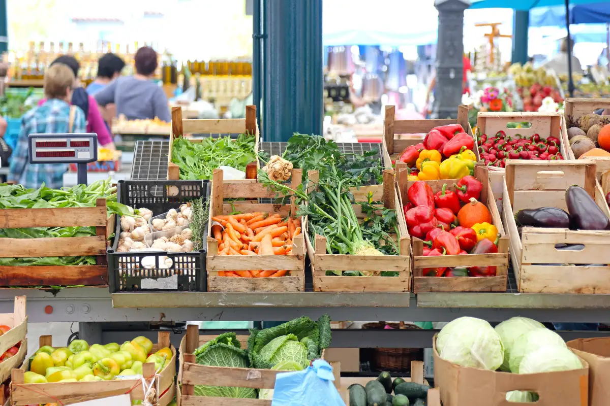 Organic produce stalls at the Sunday Bio market near Estepona seafront