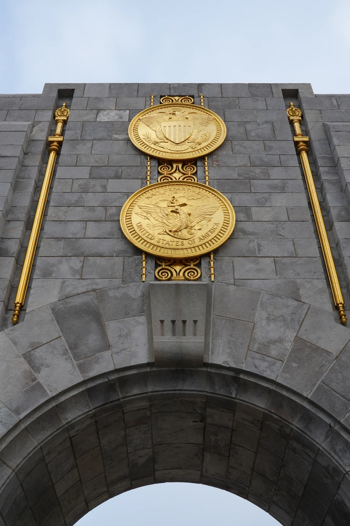 Gilded seals set into the steps of the American War Memorial in Gibraltar