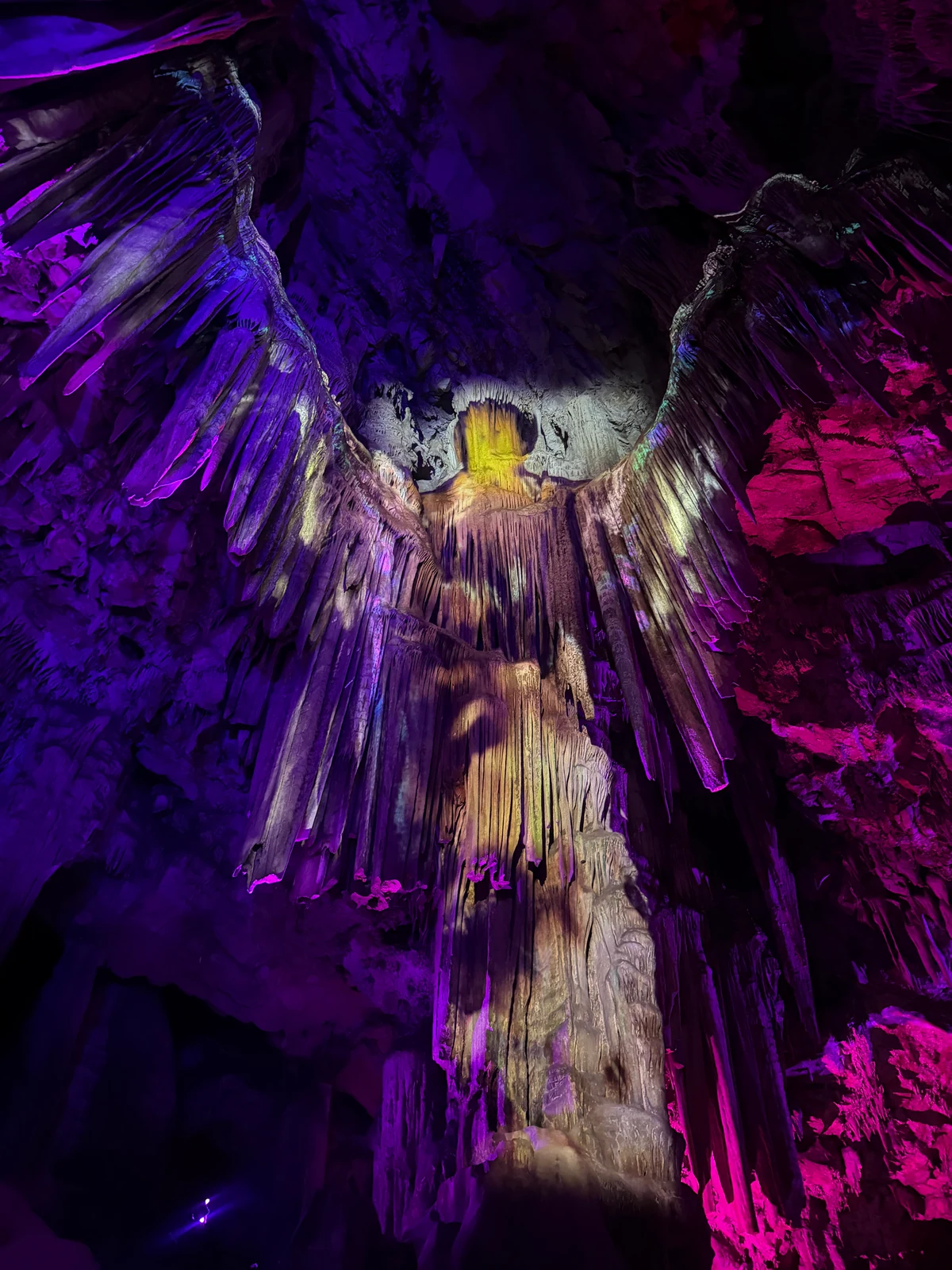The angel formation lit in St Michael's Cave, Gibraltar