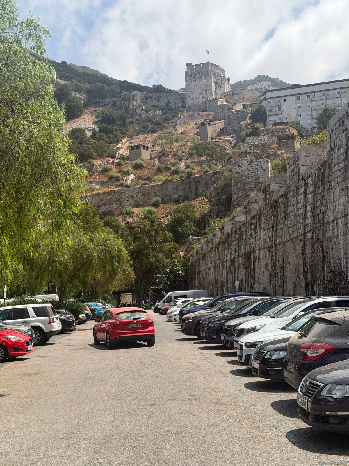 Car park below the Moorish Castle walls in Gibraltar