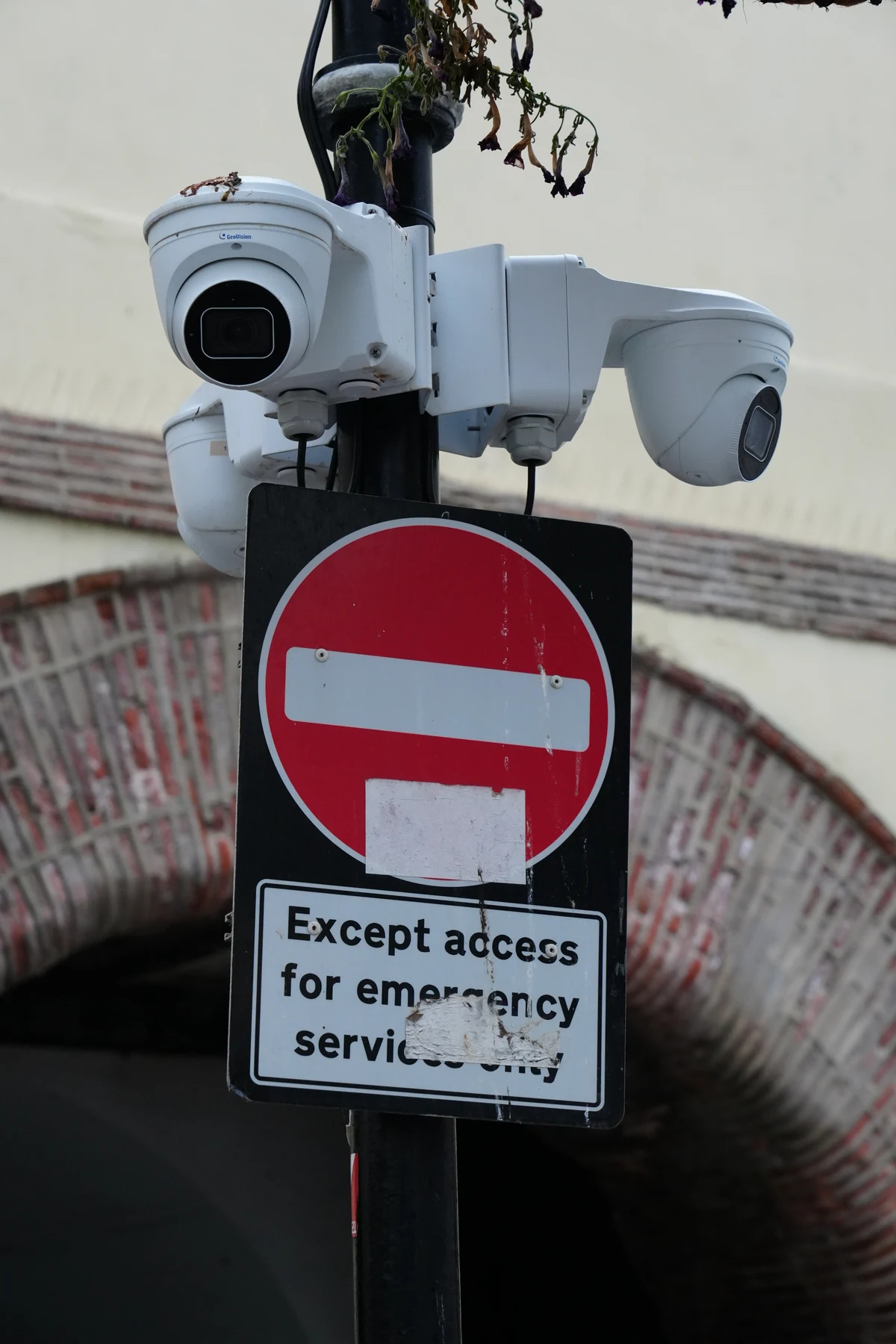 CCTV cameras and a no entry sign near the Gibraltar frontier