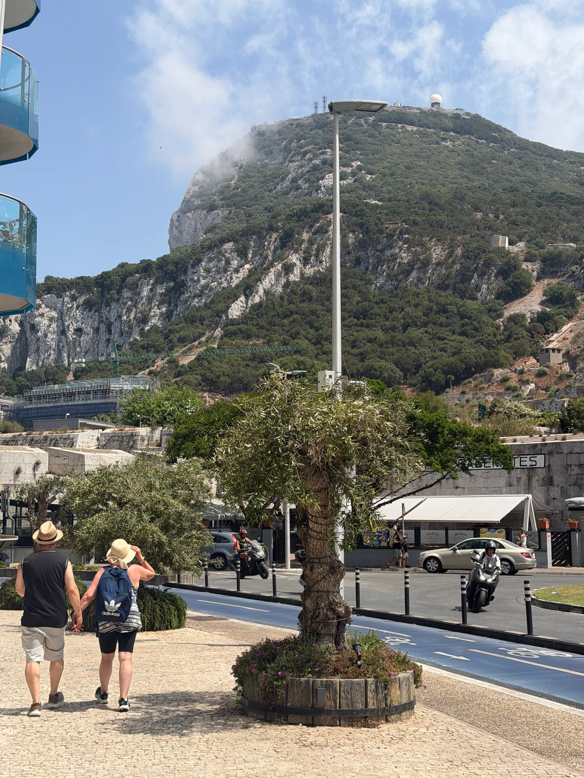 Walking towards the Rock of Gibraltar from the isthmus