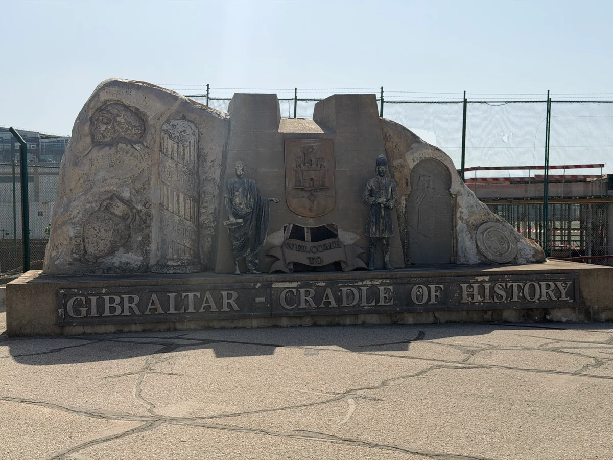 The Cradle of History stone monument at the end of the Gibraltar runway