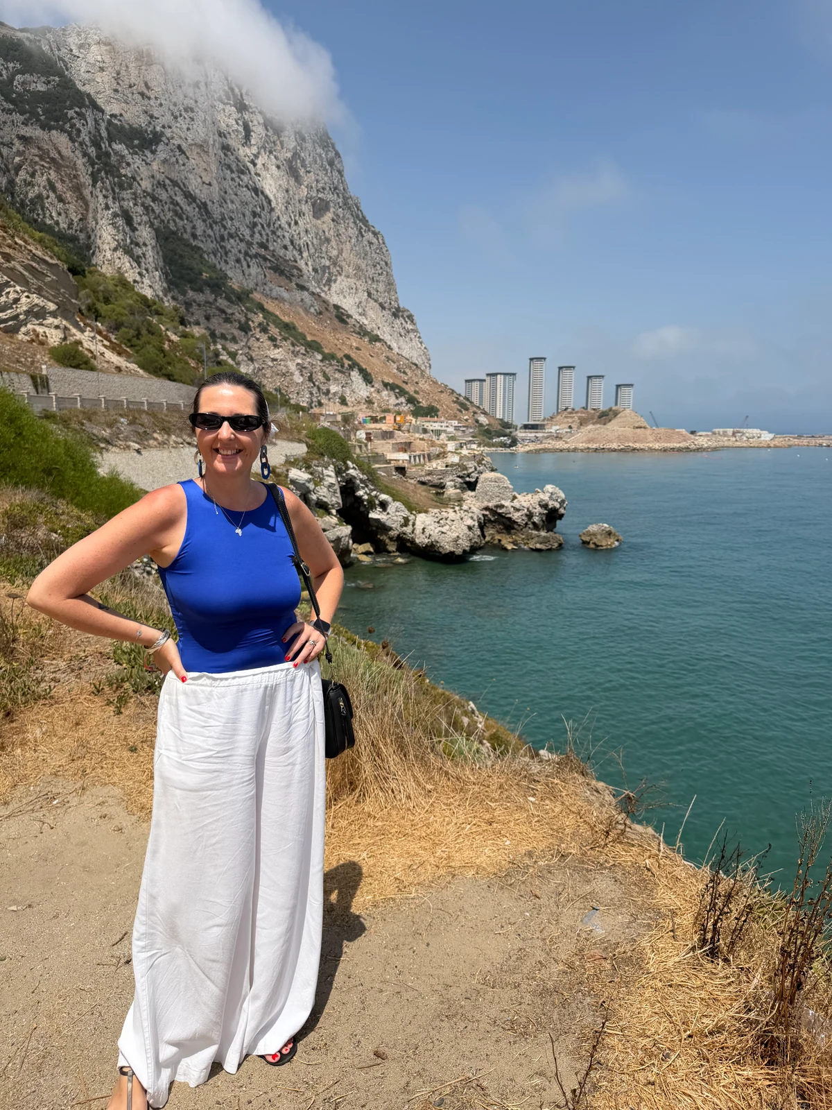 Sandy Bay and the east face towers of Gibraltar seen from above