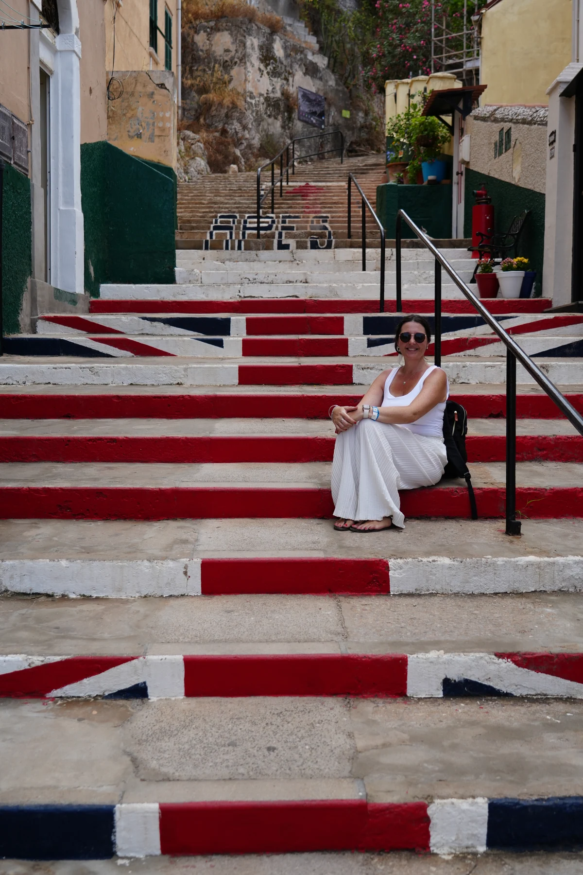 Union Jack painted onto the apes steps at the bottom of the Rock, Gibraltar