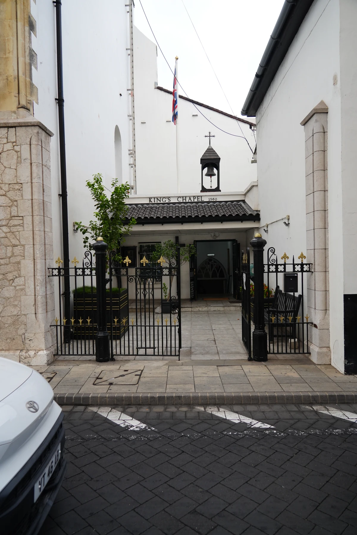 Entrance and bell of the King's Chapel in Gibraltar