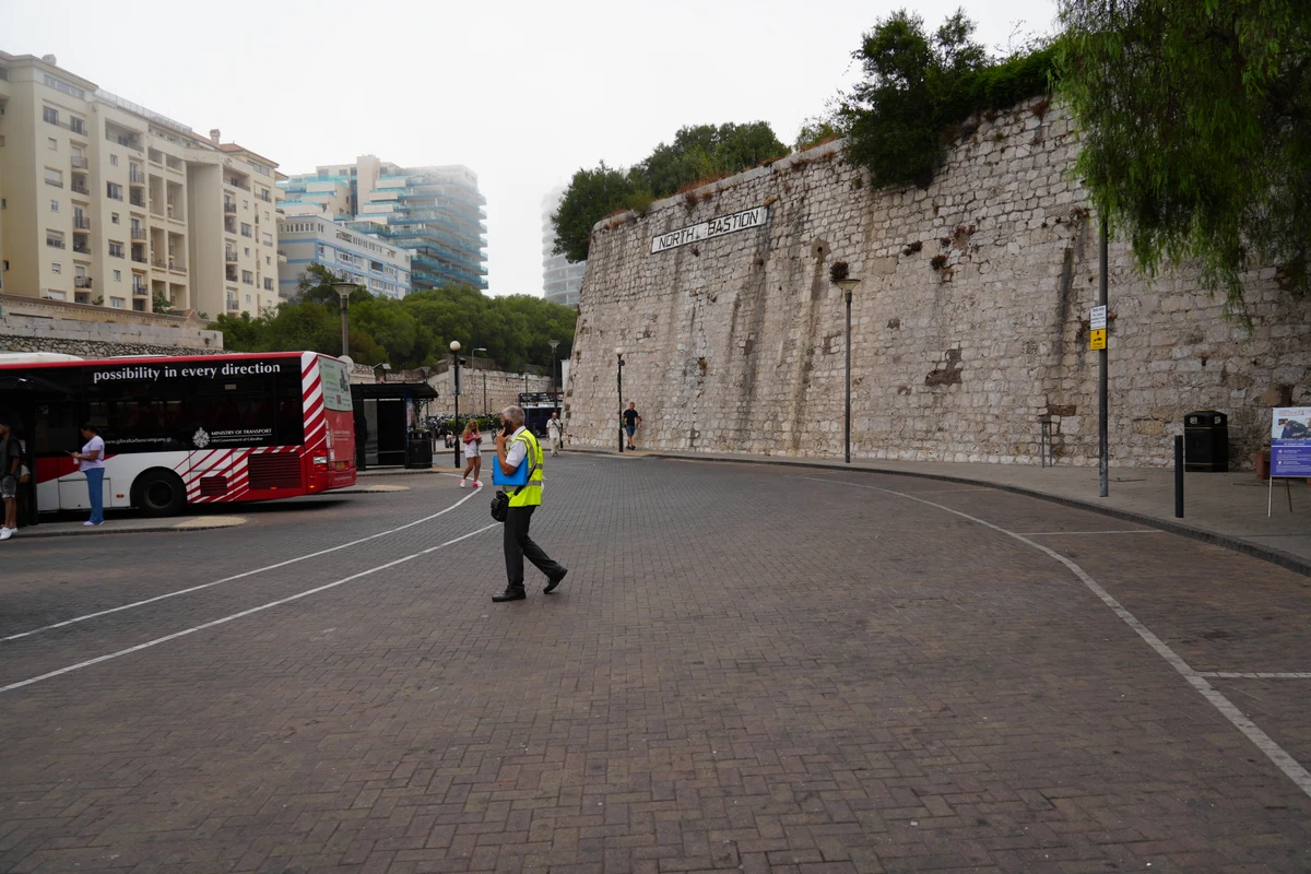 Landport city wall beside the bus terminus and car park in Gibraltar