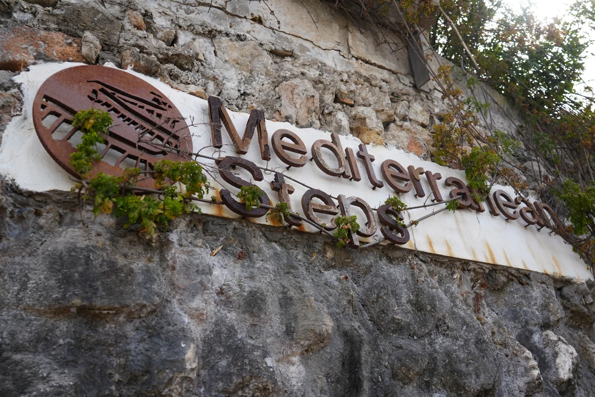 Mediterranean Steps sign on a limestone wall on the Rock of Gibraltar