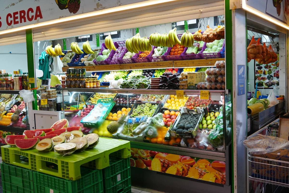 Fruit and vegetable stall in the public market in Gibraltar