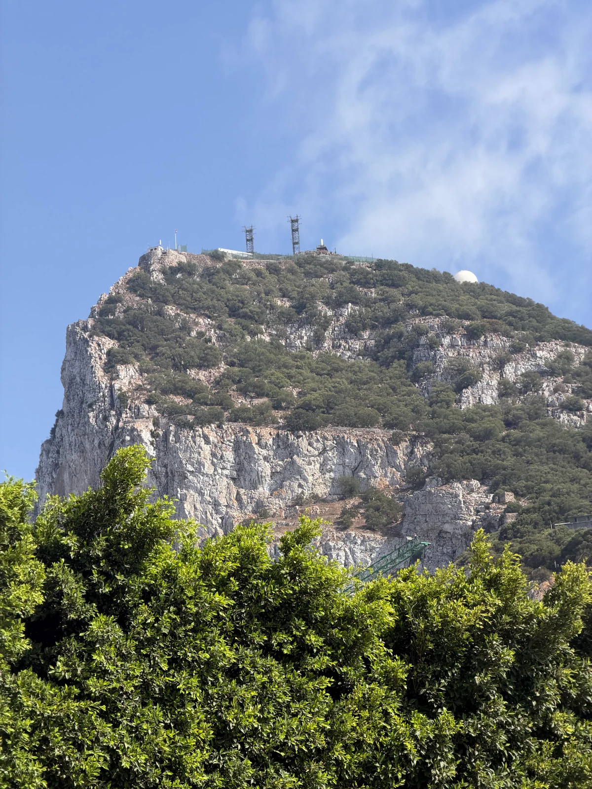 Aerials and radar dome on the summit of the Rock of Gibraltar