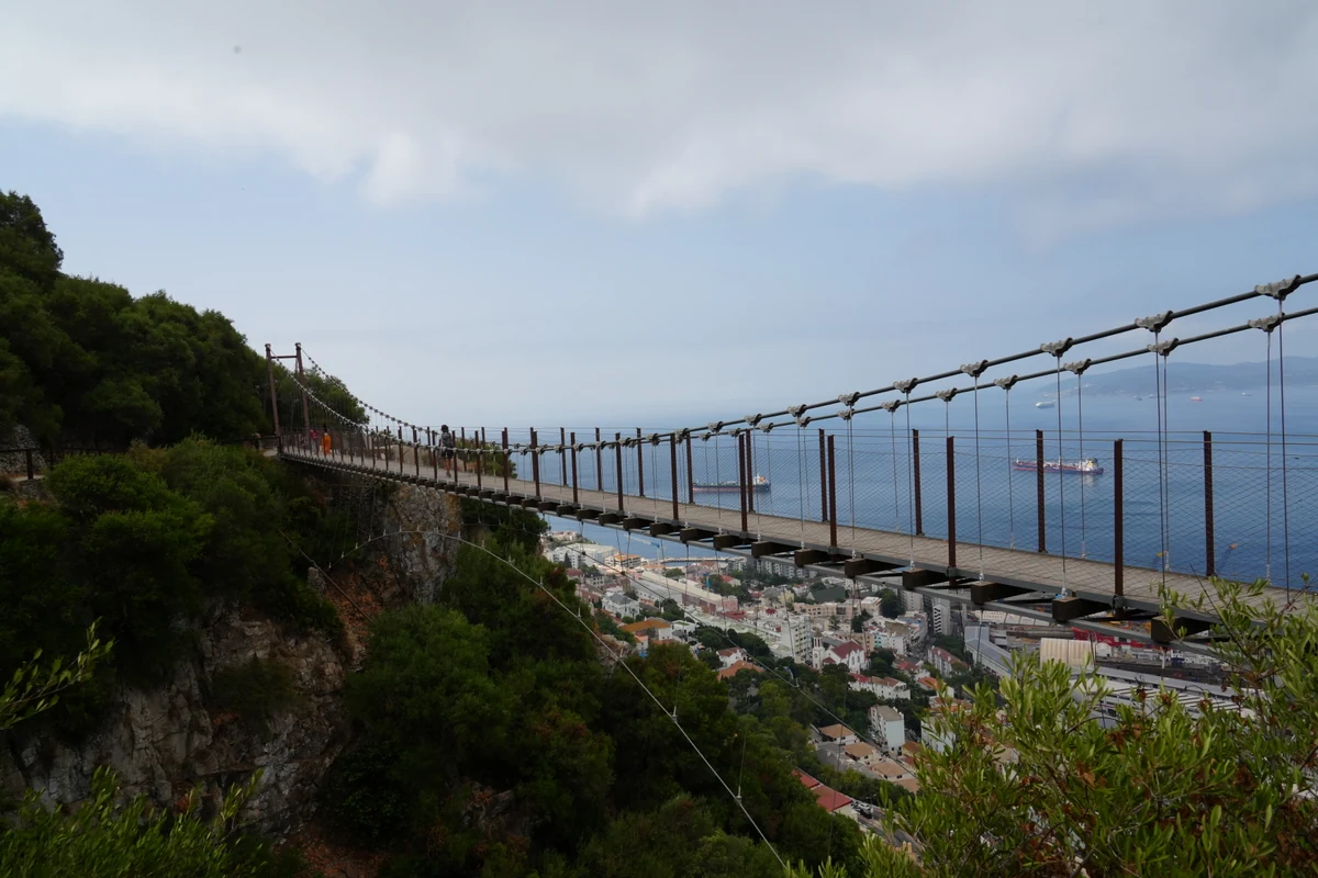 The Windsor Suspension Bridge spanning a gorge on the Upper Rock of Gibraltar