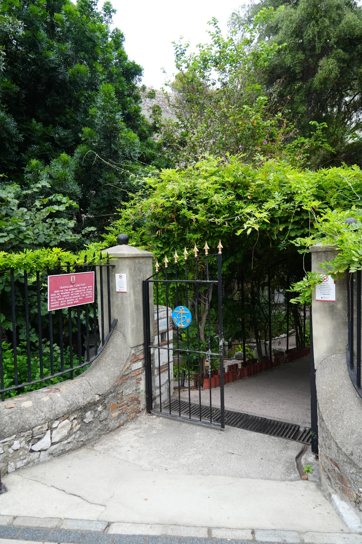 Wisteria covered gateway at the entrance to Trafalgar Cemetery, Gibraltar