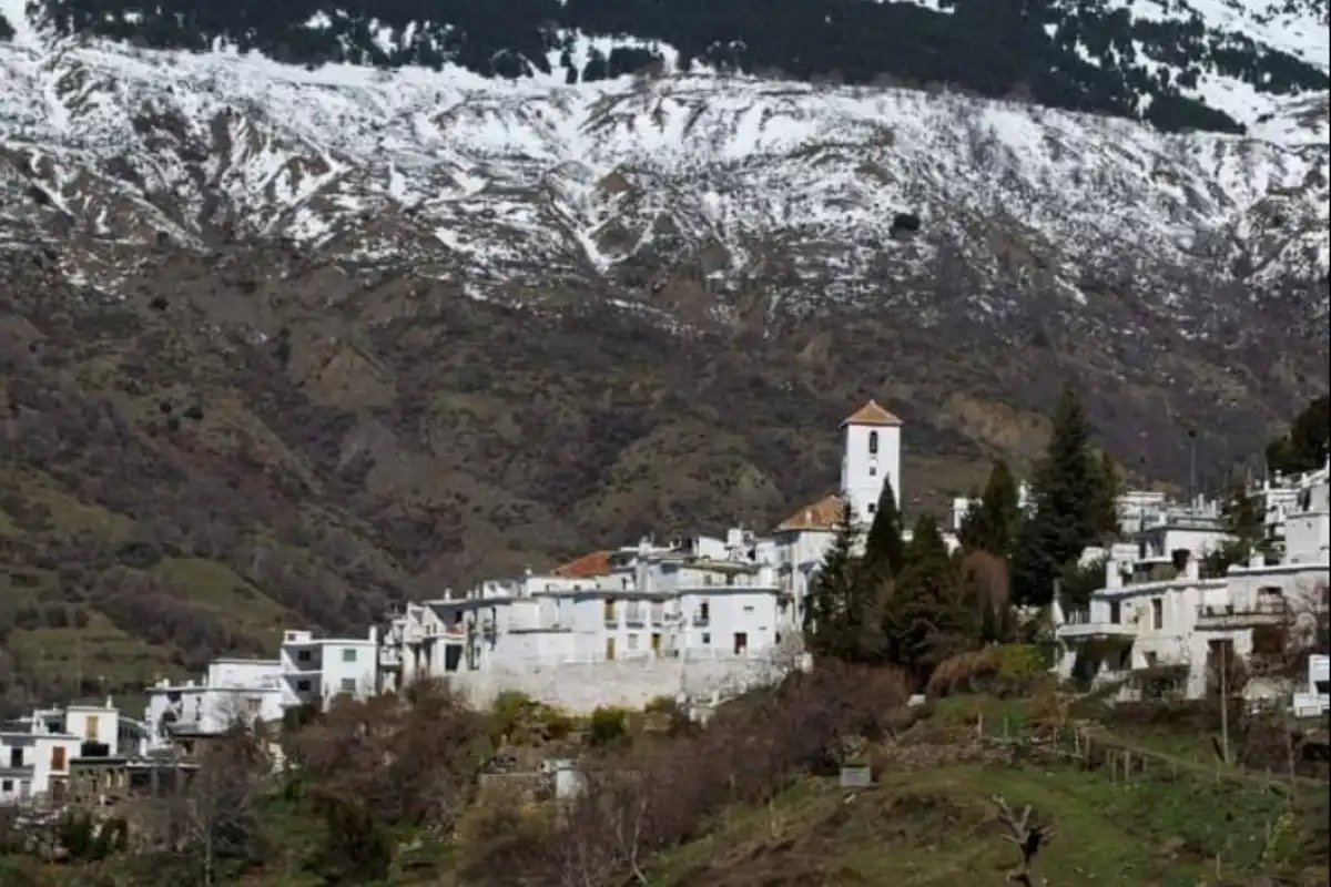 White village in the Alpujarras mountains near Granada in winter