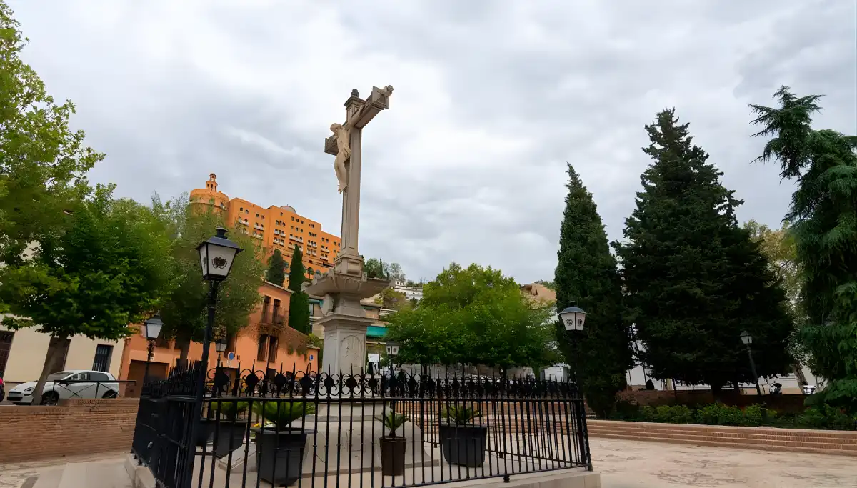 Campo del Principe plaza with terrace cafes and locals in Granada's Realejo