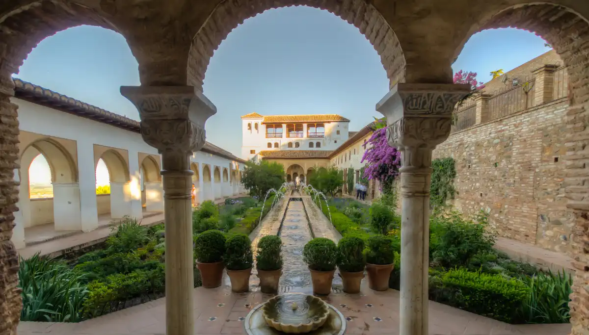 The Alhambra palace and fortress rising above Granada