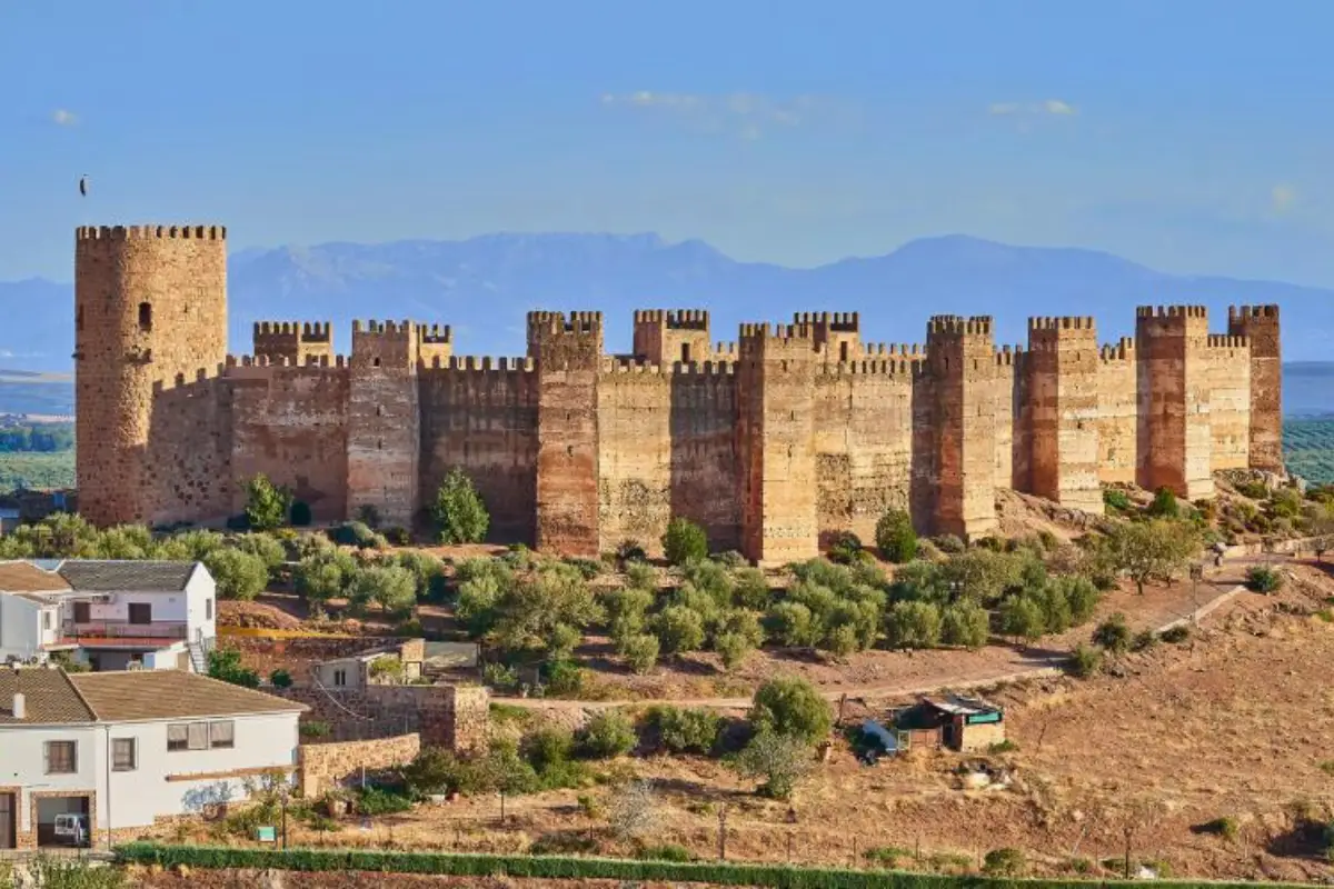 Rammed-earth walls and towers of Burgalimar Castle in Baños de la Encina