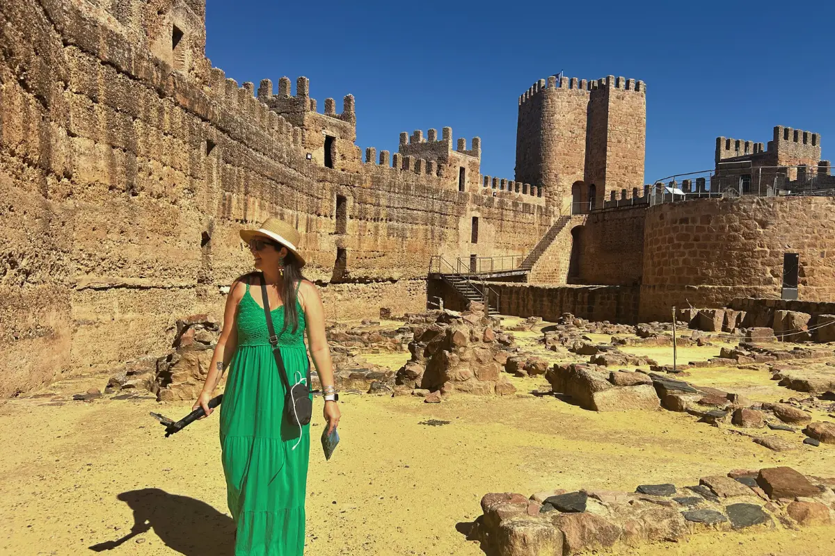 Heidi inside Burgalimar Castle in Baños de la Encina, the best-preserved early medieval castle in Spain