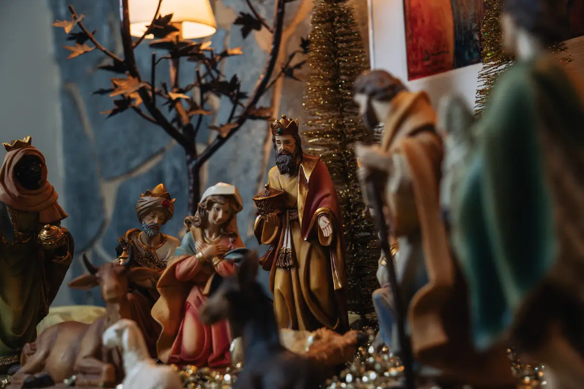 A miniature nativity scene depicting famous characters.