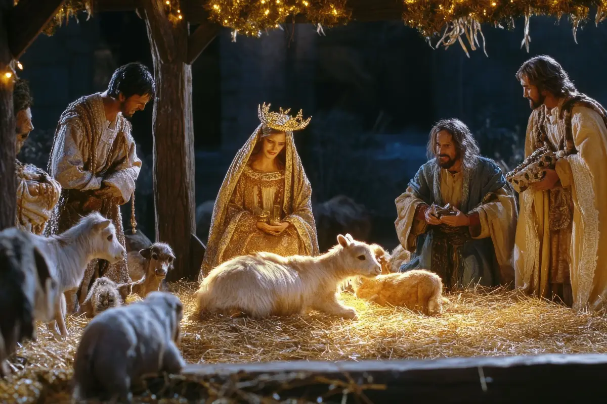 A miniature nativity scene depicting famous characters.