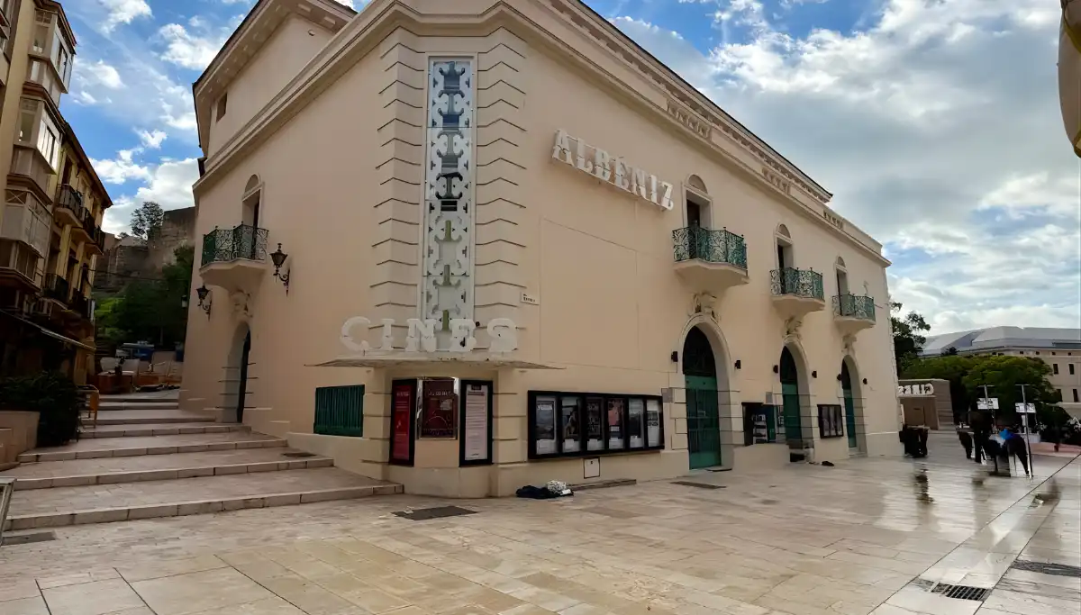 Art deco facade of Cine Albeniz arthouse cinema in Malaga