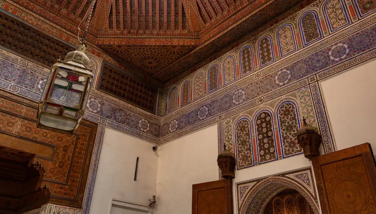 Star-shaped lanterns and Moorish arches inside Hammam Al Andalus in Malaga