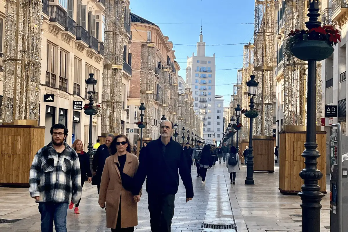 Wet marble streets in Malaga