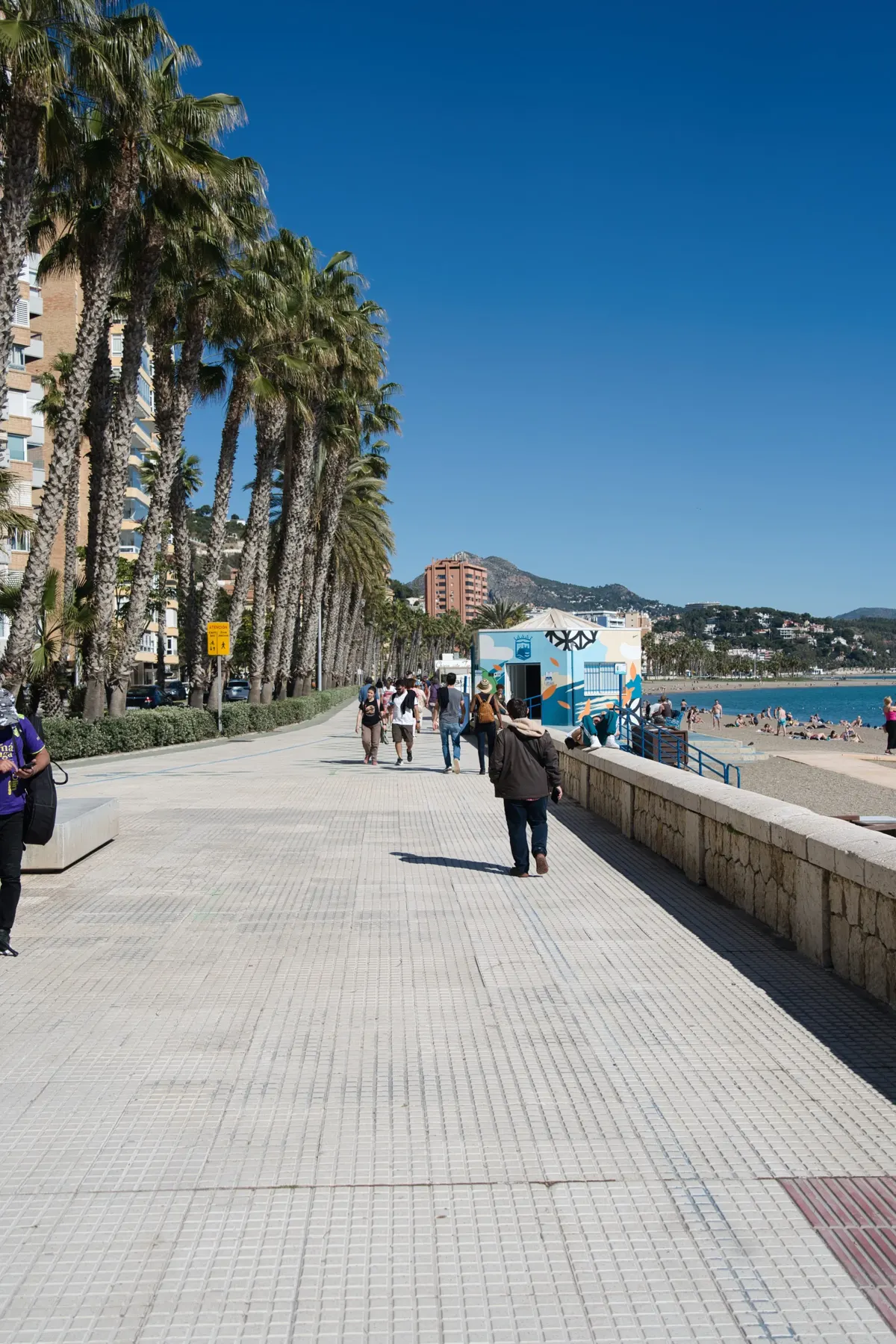 Malagueta beach and the Malaga seafront on a summer afternoon