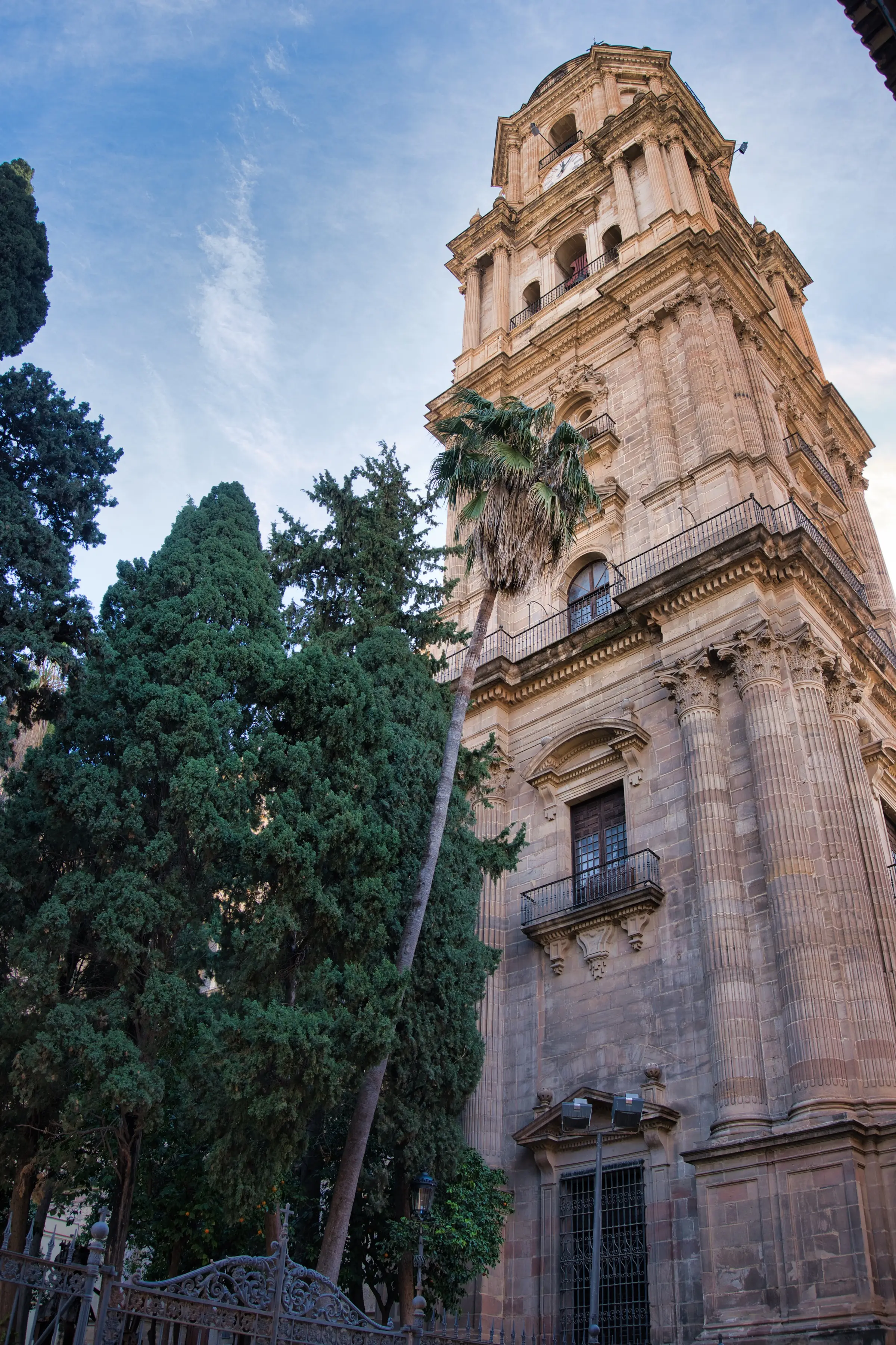 Malaga Cathedral with its spire against the sky