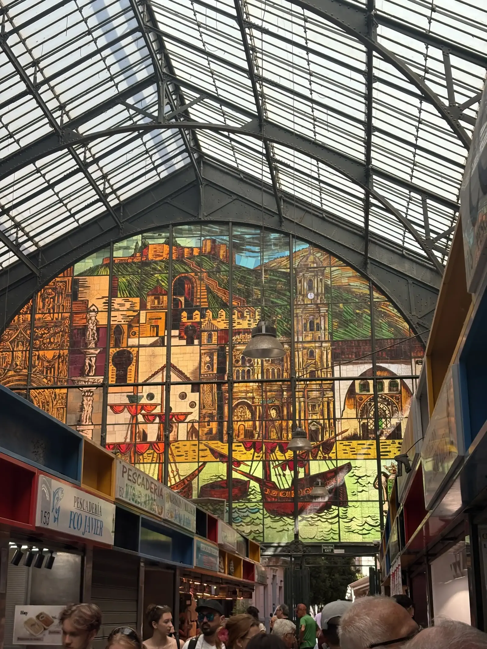 Stained glass window inside the Atarazanas market in Malaga