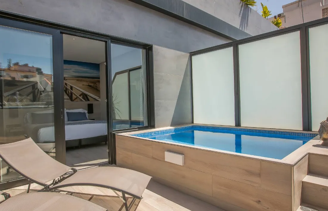 Rooftop pool at Hotel Bro adults-only boutique hotel near Plaza de la Merced in Malaga
