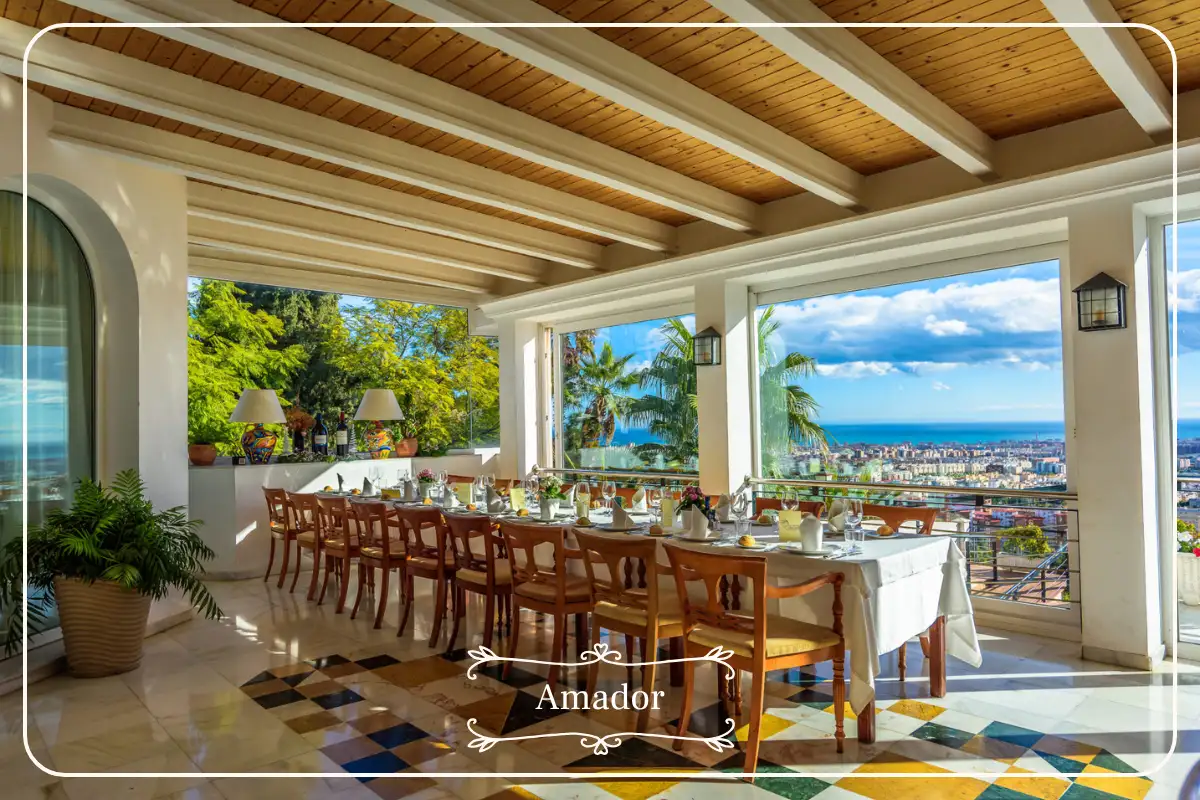 Hillside terrace at Restaurante Amador with panoramic views outside Málaga